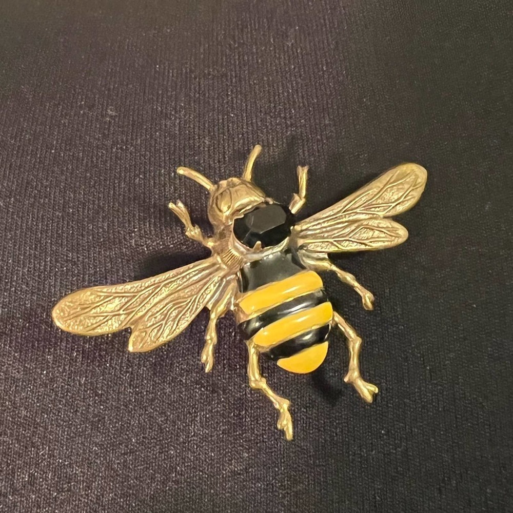 Sadie Green Goldtone Enameled Bee Brooch